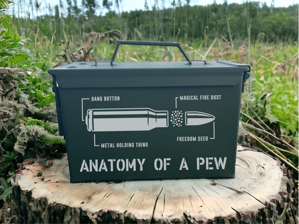 Anatomy of a Pew Custom Engraved Ammo Can 50 Cal.| Military style | Gift for dad, granddad, son, husband | Groomsmen gift | Personalized storage