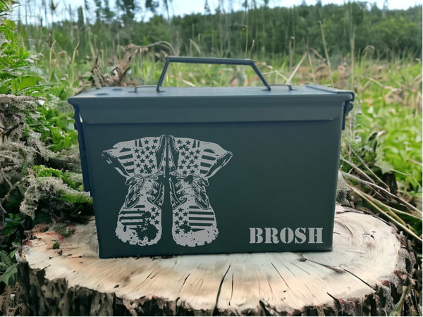 Personalized Distressed Boots Custom Engraved Ammo Can 50 Cal.| Military style | Gift for dad, granddad, son, husband | Groomsmen gift | Personalized storage