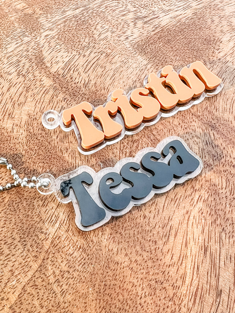 Acrylic 3D Bag Tag, Name Charm, Keychain