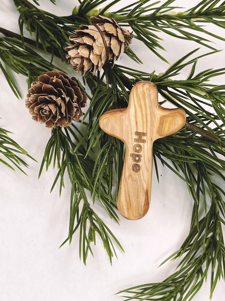 Engraved Olive Wood Comfort Cross