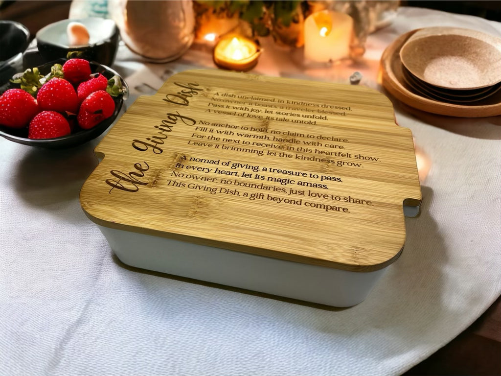“The Giving Dish” Engraved Wood & Ceramic Dish