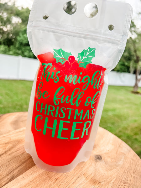 Custom Christmas Drink Pouch | Party Favor | Adult Drink Pouches with Straw | Reusable Drink Bag |