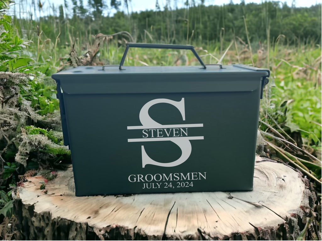 Personalized Groomsmen Custom Engraved Ammo Can 50 Cal.| Military style | Gift for dad, granddad, son, husband | Groomsmen gift | Personalized storage