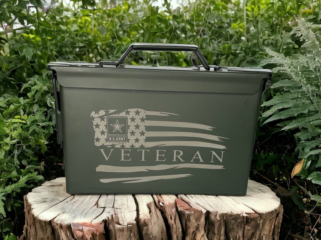 Military VETERAN Custom Engraved Ammo Can 50 Cal.| Military style | Gift for dad, granddad, son, husband | Groomsmen gift | Personalized storage