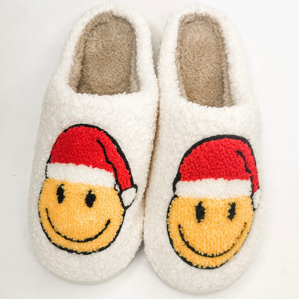 Adult Christmas Smiley Face Santa Slippers | Smiley Face Slippers |