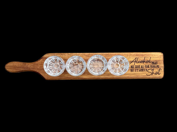 Engraved Wood Shot Paddle (shot glasses not included)