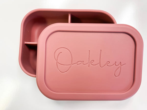 Custom Engraved Name Silicone Bento Box - Silicone Lunchbox - Divided Lunch Box for Kids & Adults