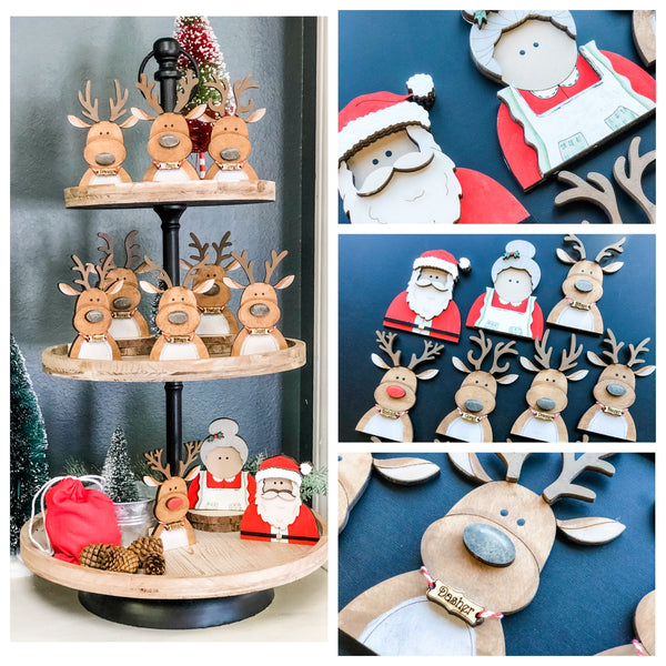 Santa, Mrs. Claus and their reindeer Tiered Tray Kit {unfinished}