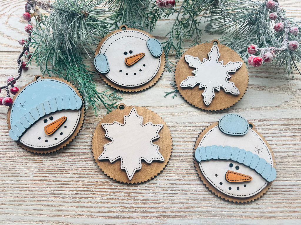 Stitched Snowman Theme Ornament Set Kit {unfinished}