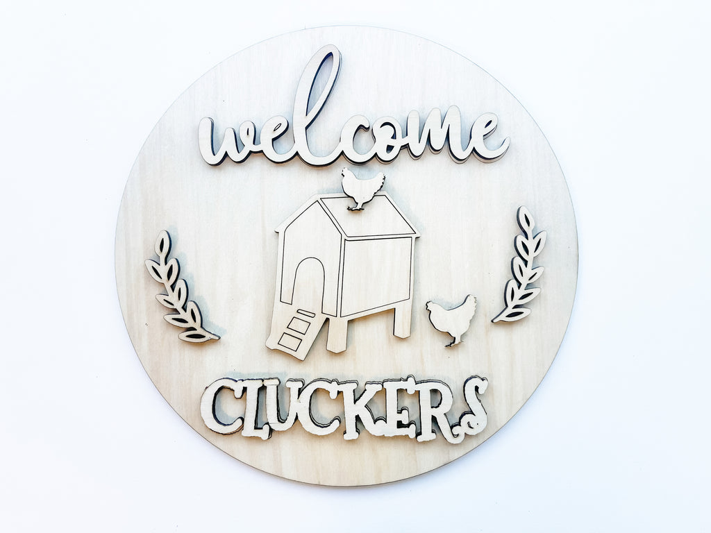 Welcome Cluckers Door Hanger Kit {unfinished}